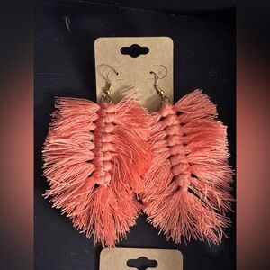 Handmade Coral Pink Tassel Fringe Earrings - Lightweight Statement